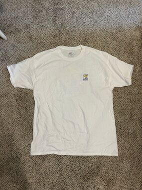 Hanes White Short-Sleeve Tee with Small Yellow & Blue Chest Logo